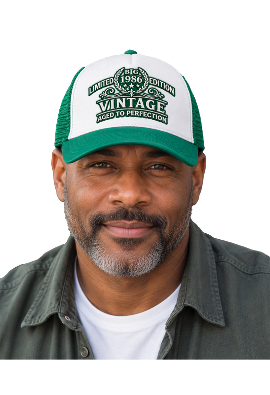 Vintage 1986 — Aged to Perfection Foam Trucker Cap "Class Reunion"