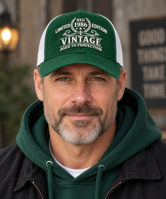 Vintage 1986 — Aged to Perfection Classic Trucker Cap "Class Reunion"