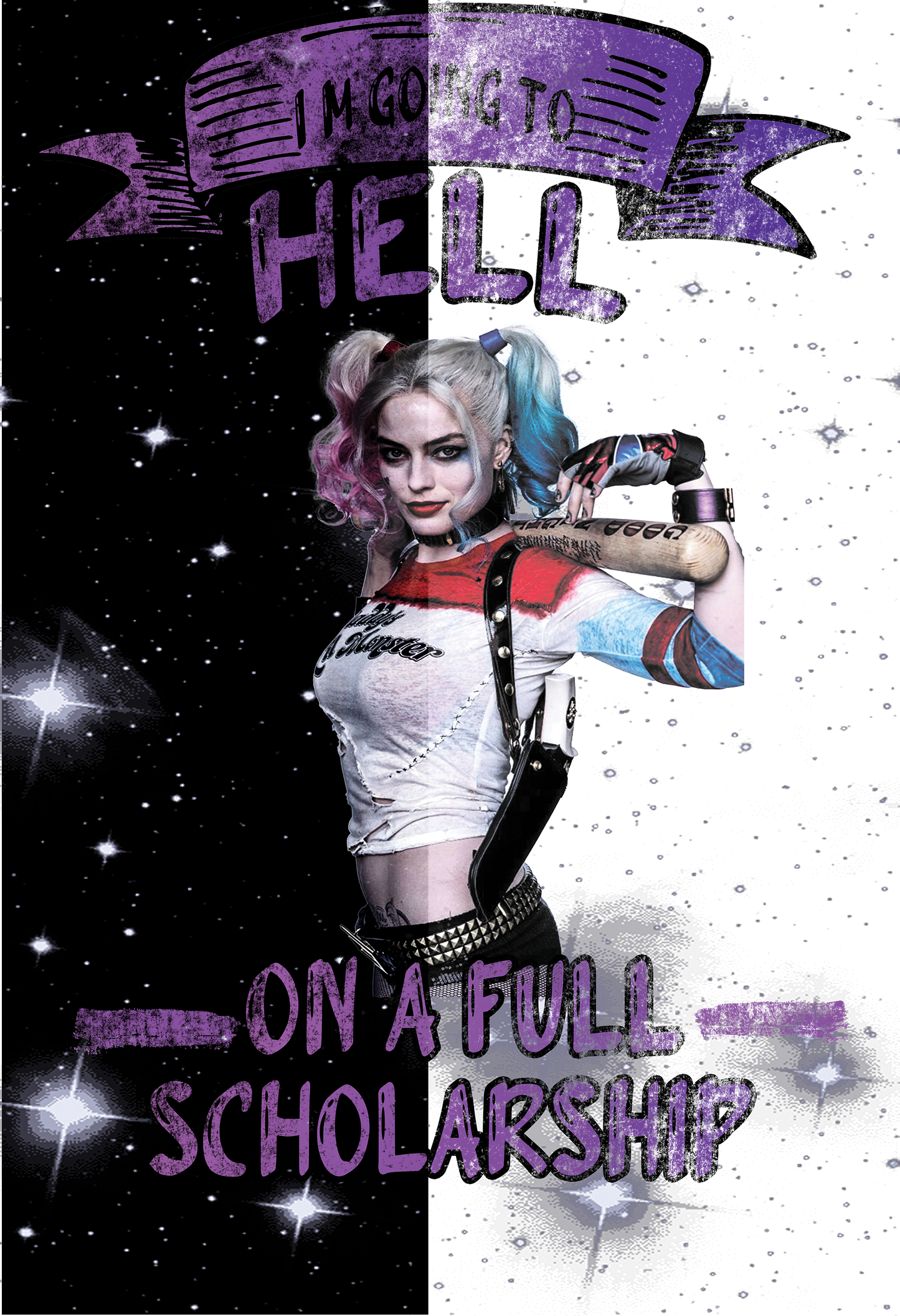 "Instant Download" Harley Quinn - White Toner Ready to Press To BLACK SHIRT ONLY